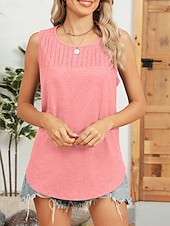 olcso Egyszerű ujjatlan felső-Női Camisole Tank Top Tömör szín Napi Stílusos Alap Ujjatlan Terített nyak Normál felsők Napi Arcpír rózsaszín Bor Medence Lóhere Nyár