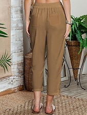 abordables Pantalon uni en coton et lin-Femmes Pantalon texturé en polycoton et lin Pantacourt Mode Streetwear Confort Longueur cheville Taille Moyenne Uni Dentelle Confortable Rue Tenue quotidienne Sortir Noir Blanche Bleu Vert Été Coupe