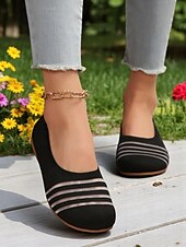 levne Dámské boty s plochou podrážkou-Dámské flyknit casual barefoot boty - prodyšný svršek ze síťoviny, široká špička, balerínky, trendy pruhy, pohodlné na chůzi a běžné aktivity
