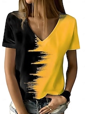 abordables T-shirt rayé et géométrique-Femmes T-shirt Graphique Géométrique Dégradé de couleur ancien Élégant Moderne Manche Courte Col en V Hauts Réguliers Quotidien Imprimé Blanche Jaune Rouge Bleu Violet Été Printemps