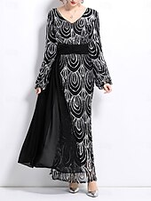 preiswerte Bodenlänge-A-Linie Brautmutterkleid Elegant Party V Ausschnitt Bodenlang Polyester Langarm mit Paillette 2025