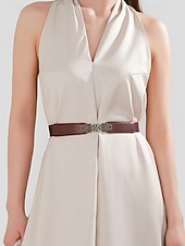 cheap Women&#039;s Belt-Women&#039;s Vintage Elastic Waist Belt with Bronze Scroll Buckle – Faux Leather Cinch Belt for Dresses and Blouses, Elegant Style for Daily Wear and Formal Occasions