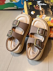 billiga Barnsandaler-Beige skolsandaler med dubbla spännen för flickor – bekväma halkfria skor för skolstart och vardagsbruk