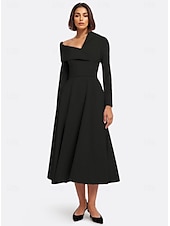 cheap Cocktail Dresses-A-Line Cocktail Dresses Formal Wedding Guest Ankle Length Long Sleeve One Shoulder Pink Dress Stretch Crepe with Shawl 2025