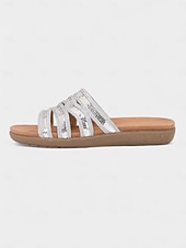 cheap Slide Sandals-Women's Bronze Multi-Strap Flat Slide Sandals – Bohemian Style Open Toe Slippers for Daily Wear, Travel, and Vacation