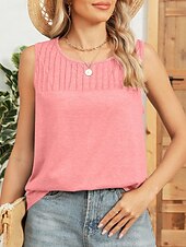 olcso Egyszerű ujjatlan felső-Női Camisole Tank Top Tömör szín Napi Stílusos Alap Ujjatlan Terített nyak Normál felsők Napi Arcpír rózsaszín Bor Medence Lóhere Nyár