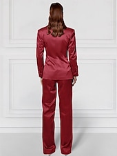 economico Tailleur pantalone della mamma-Tuta a Due Pezzi  Completo Completo per Madre della Sposa Giacca Doppiopetto Elegante Vintage Semplice Collo a V Lunghezza Piedi Satin Stretch Maniche Lunghe con Bottoni Coperti