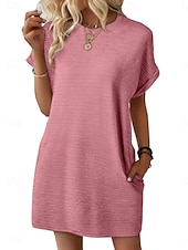 preiswerte Einfaches Kleid-Damen Minikleid Sommerkleid Lässig Täglich Normale Passform Einfach Kurzarm Rundhalsausschnitt Schwarz Hellgrün Rosa Himmelblau Sommer