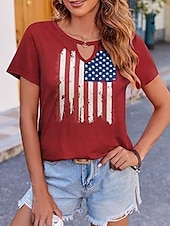 voordelige Onafhankelijkheidsdag Top-Vrouwen Blouse Vlag Stijlvol Casual Korte Mouw Crewneck Regelmatige Tops Dagelijks Print Zwart Rood Marineblauw Zomer