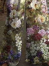 economico Pantaloni in cotone e lino con grafica-Per donna Normale Pantaloni in lino e cotone Elegante Floreale Senza Maniche Gamba larga Collo a U Bottoni Tasca Streetwear Quotidiano Vestibilità regolare Verde Estate