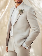 abordables Costumes de mariage-costumes de mariage en lin pour hommes beige mode formel été couleur unie coupe standard 2 pièces simple boutonnage un bouton