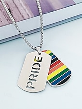 baratos Jóias Masculinas-Colar masculino LGBTQIA+ com estampa de arco-íris e recortes do orgulho - corrente com pingente de aço inoxidável, joia festiva ousada para o mês do orgulho, desfiles LGBTQIA+ e expressão cotidiana