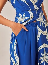 cheap Blouses &amp; Shirts-Geometric Print High Slit Beach Long Top