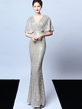 cheap CHAMPAGNE-A-Line Quinceanera Dresses Elegant Dress Formal Wedding Floor Length Short Sleeve V Neck Sequined with Tassel