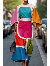 abordables Robes Floraux Imprimés-Femmes Robe Longue Maxi Robe Robe Décontractée Robe d&#039;été Mode Moderne Quotidien Date Week-end Coupe régulière Géométrique Manche 3/4 Col ras du cou Rose Claire Bleu Violet Fuchsia Été