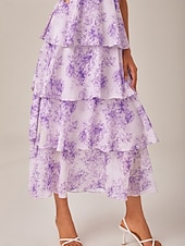 ieftine Rochii florale elegante-Pentru femei Rochie casual Rochie Lunga Rochie Maxi Mov Vară Primăvară În V Elegant S M L