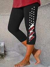  Independence Day Patriotic Women's Leggings Vacation Vintage Fashion Calf-Length High WaistPants Graphic Flag Printing Breathable Soft Stretchy Formal Vacation Office Black Slim Fit