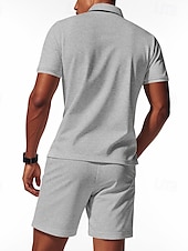 olcso Vakáció-Férfi Pólóingek Quarter Zip Polo Szabadtéri Hétköznapi viselet Hajtóka Rövid ujjú Divat Hawaii Sima 2 db Nyár Normál Fekete Fehér Sötétkék Királykék Lóhere Khakizöld Pólóingek