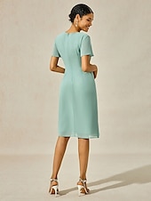abordables Robes moulantes de soirée-Femmes Robe Midi Robe à Plusieurs Couches Élégant Formel Papillon robe demoiselle d honneur Cocktail Coupe régulière Uni Manche Courte Col ras du cou Vert cendré Été