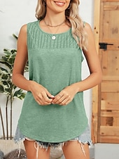 olcso Egyszerű ujjatlan felső-Női Camisole Tank Top Tömör szín Napi Stílusos Alap Ujjatlan Terített nyak Normál felsők Napi Arcpír rózsaszín Bor Medence Lóhere Nyár