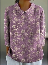 abordables Hauts Floraux-Femmes Chemise Fleuri Graphique Paisley ancien Quotidien Élégant manche longue Col de chemise Hauts Réguliers Quotidien Imprimé Jaune Bleu Violet Orange Été Printemps