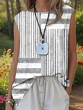 olcso Csíkos és geometriai top-Női Camisole Tank Top Grafika Csíkos Szüret Stílusos Modern Ujjatlan Terített nyak Normál felsők Napi Nyomtatott Arcpír rózsaszín Medence Lóhere Szürke Nyár Tavasz