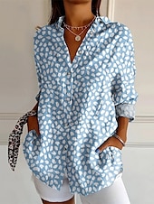 voordelige Vrouwen vakantie tops-Dames Overhemd Grafisch Bloem Dagelijks Stijlvol Basic Halve mouw V-hals Normale tops Dagelijks Feestdagen Afdrukken Geel Hemelsblauw Licht Blauw Lente Herfst