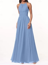 cheap Bridesmaid Dresses-A-Line Bridesmaid Dress Halter Neck Sleeveless Elegant Floor Length Chiffon with Pleats / Ruching