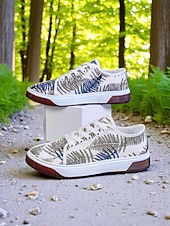 billiga Damsneakers-Färgglada damsneakers med lövtryck – avslappnade snörskor för naturälskande kvinnor, perfekta för promenader utomhus och vardagsbruk