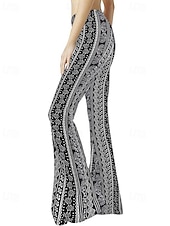 cheap Wide Leg &amp; High Waisted-Women&#039;s Bell Bottom Slacks Fashion Boho Full Length Natural Flower Elastic Waist Printing Outdoor Comfortable Holiday Going out Magenta Orange red Black Pink Summer Regular Fit