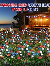  1 Pc Lumière de Jardin Extérieure Étanche Solaire Patriotiques pour le 4 Juillet Jour de l'Indépendance 250ème Anniversaire Jour du Souvenir Lumière en Étoile à Cinq Pattes Rouge Blanc Bleu