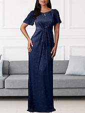 preiswerte Bodenlänge-A-Linie Brautmutterkleid Hochzeitsgast Elegant Rundhalsausschnitt Bodenlang Chiffon Kurzarm mit Raffung 2025