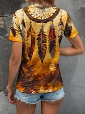 billige Boho t-skjorte-Dame T skjorte Nyanse Grafisk Årgang Stilfull Klassisk Kortermet Crew-hals Rund hals Vanlige topper Daglig Helg Trykt mønster Gul Rød Blå Lilla Grønn Sommer Vår