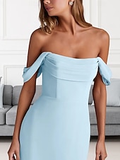 economico Abiti da damigella-Abito da Damigella A-Line Collo a V Manica Lunga Elegante Treno di Spazzata  Strascico Chiffon con Pieghe  Volant