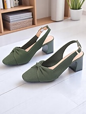 economico décolleté con cinturino-Scarpe con tacco a spillo verdi da donna con dettaglio fiocco – tacchi bassi traspiranti in Flyknit per spostamenti primaverili, ufficio e outfit casual chic