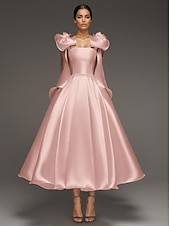 preiswerte Lange Kleider / Abendkleider-A-Linie Cocktailkleider Elegant Formale Hochzeit knöchellang ärmellos Spaghettiträger Kleid Satin mit Schleife(n)
