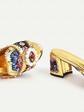 billige 1930-tallet-damesko med barokke, blomsterdekorerte hæler og perler, slip-on-sko fra 1920-tallet til fester og spesielle anledninger