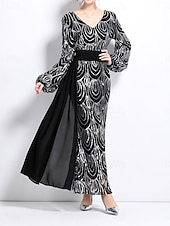 preiswerte Bodenlänge-A-Linie Brautmutterkleid Elegant Party V Ausschnitt Bodenlang Polyester Langarm mit Paillette 2025