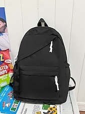 abordables Sacs à dos de Collège-Sac à dos d&#039;école unisexe en nylon de couleur unie avec design multi-poches - sac à dos léger et minimaliste pour adolescents et étudiants