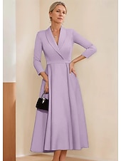 baratos Comprimento do chão-vestido blazer linha a mãe da noiva vestido crepe elegante simples lapela decote comprimento chá cetim manga 3/4 com cor sólida 2025