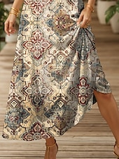 abordables Robes Boho-Femmes Robe maxi Robe d&#039;Été Robe trapèze Robe Nuisette Vacances Occasionnel Boho Plage Coupe régulière Graphique Abstrait Vintage Sans manches Col en V Jaune clair Rose Claire Bleu Violet Claire Ét