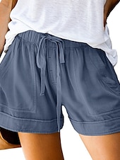 ieftine Bermude-Pentru femei Pantaloni inspirați din in Pantaloni Scurți Pantaloni Modă Șic Stradă Scurt Natural Simplu Buzunar Design Elastic cu Cordon Confortabil Exterior În aer liber Stradă Roșu Claret Azuriu