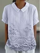 billige Blomstrete topper-Dame Bluse Blomstret Grafisk Elegant Årgang Stilfull Kortermet Skjortekrage Vanlige topper Arbeid Daglig Trykt mønster Hvit Rosa Blå Sommer Vår