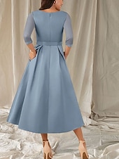 cheap Tea Length-A-Line Mother of the Bride Dress Wedding Guest Elegant Sweet V Neck Tea Length Satin Half Sleeve with Sash / Ribbon Beading Ruching 2025