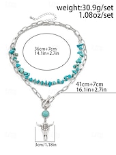 cheap Women&#039;s Necklace-Women&#039;s Western Layered Turquoise Beaded Necklace Set – Boho Statement Jewelry with Cactus &amp; Teardrop Charms, Ideal for Festivals, Country Concerts and Casual Wear