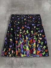 abordables Jupes graphiques-Femmes Jupe Jupe de tennis Mini jupe Occasionnel Mini Taille Moyenne Jupes Graphique Papillon Avec Poches Élastique Vacances Quotidien Noir Blanche Été Polyester