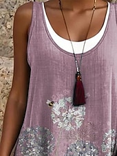 abordables Robes d&#039;été-Femmes Mini Robe Robe T-Shirt Robe d&#039;Été Robe trapèze Vacances Occasionnel Boho Coupe Ample Fleuri Graphique Sans manches Col en U Col Rond Violet Claire Été Printemps