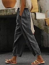 billige Straight-Leg Bukser-Dame kinesisk Ferie Årgang Etnisk stil Full lengde Høy Midje Blomstret Linjer / bølger Elastisk midje Stripe Trykt mønster Myk Utendørs Pustende Mikroelastisk Formell utendørs Feriereise Kamel Svart