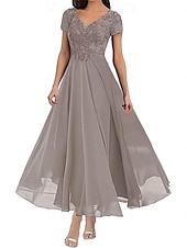 preiswerte Bodenlänge-A-Linie Brautmutterkleid Elegant V Ausschnitt Bodenlang Polyester Kurzarm mit Einfarbig 2025
