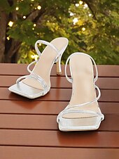 お買い得  ドレスサンダル-女性用シルバーオープントゥヒールサンダル - ロマンチックなデートや夏の夜にぴったりのエレガントでミニマリストなデザイン